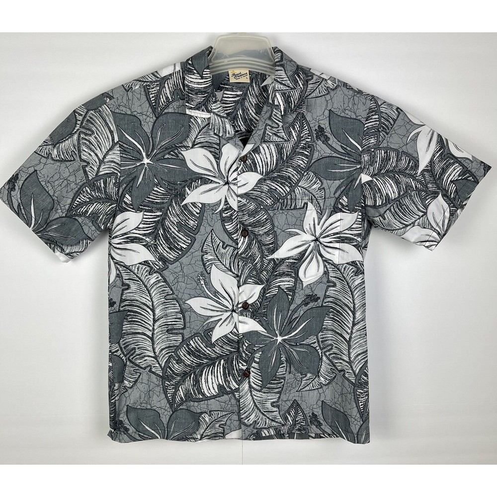 Royal Creations Vintage Made In Hawaii USA Gray Floral Button Shirt Mens Large